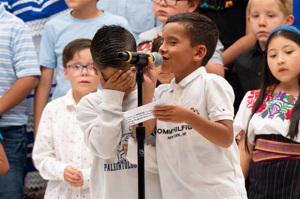 Students celebrate their diverse cultures and backgrounds during Bologna Elementary School's Celebration of Nations assembly.